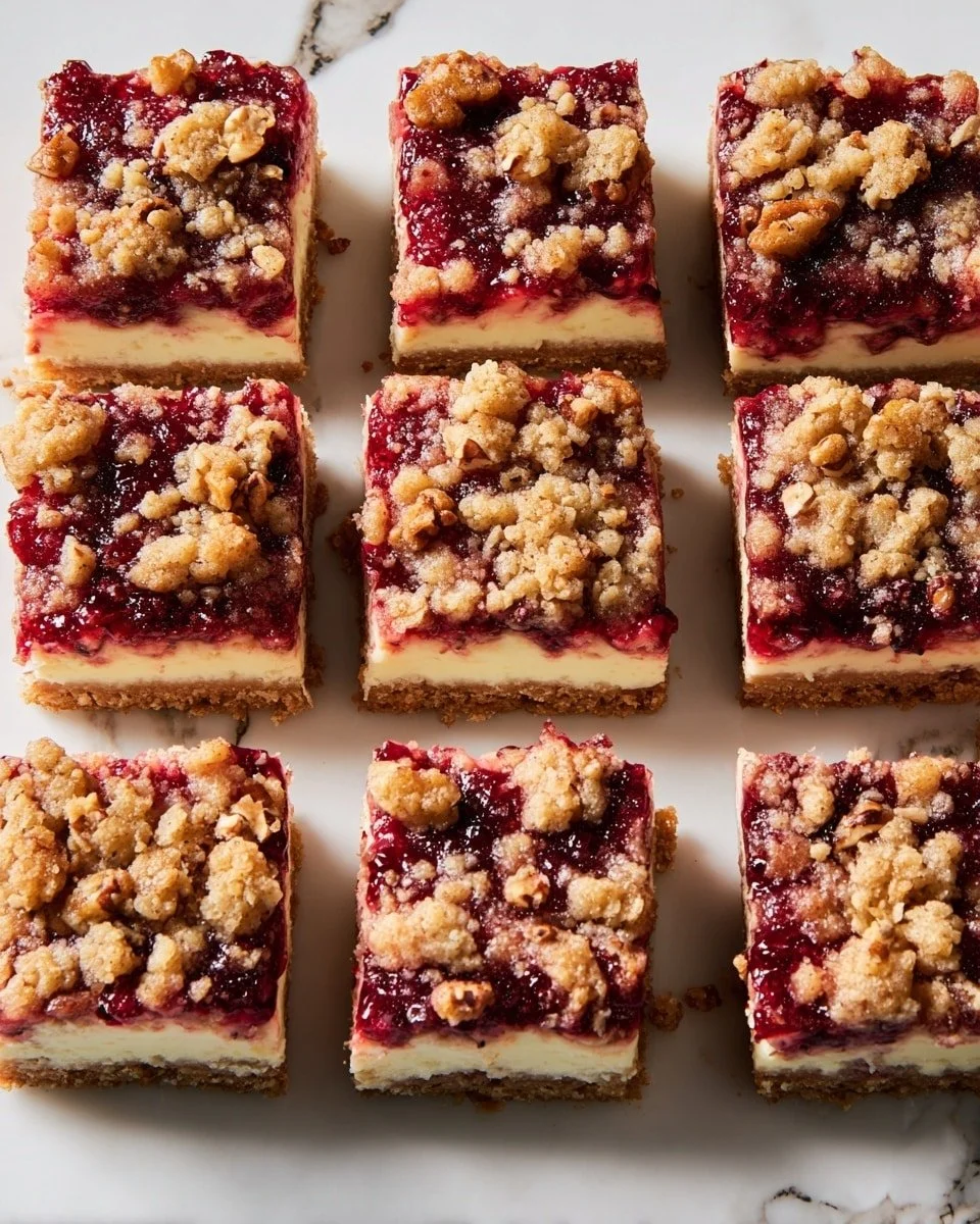 Cranberry Crumble Cheesecake Bars with a crumbly topping and bright cranberry slice