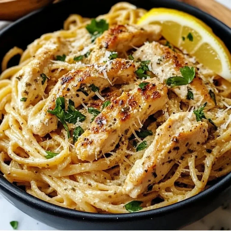 Creamy chicken linguine served with cowboy butter sauce on a plate
