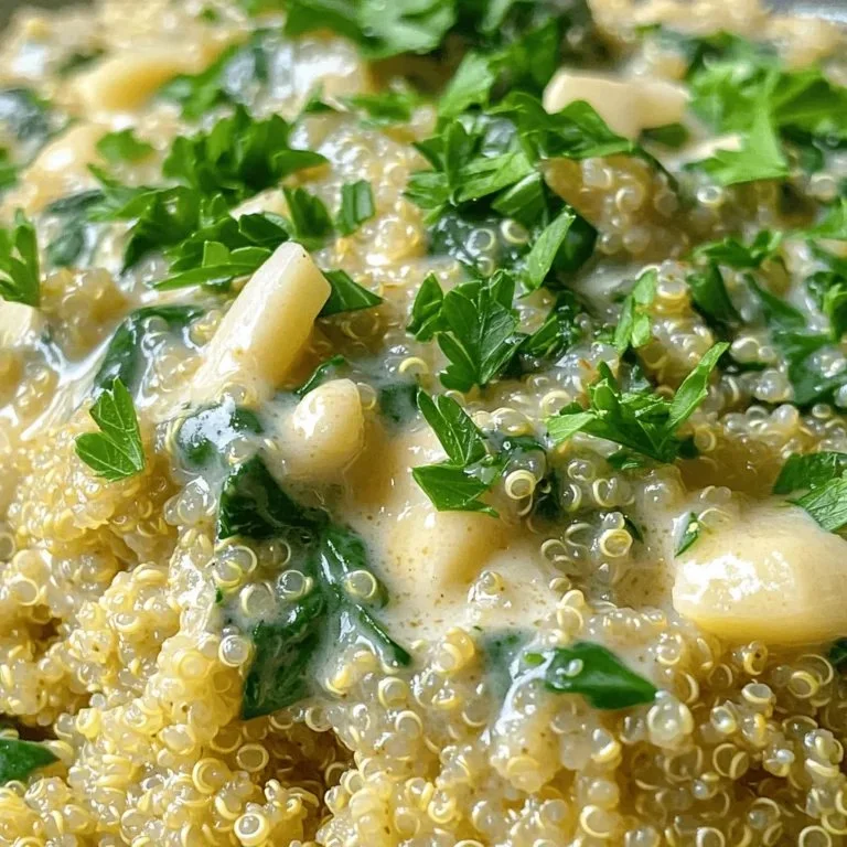 Creamy Garlic Parmesan Quinoa dish garnished with herbs