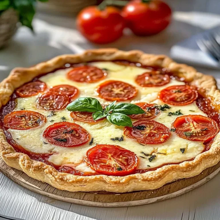 Creamy tomato pie topped with fresh herbs and cheese, baked to perfection.