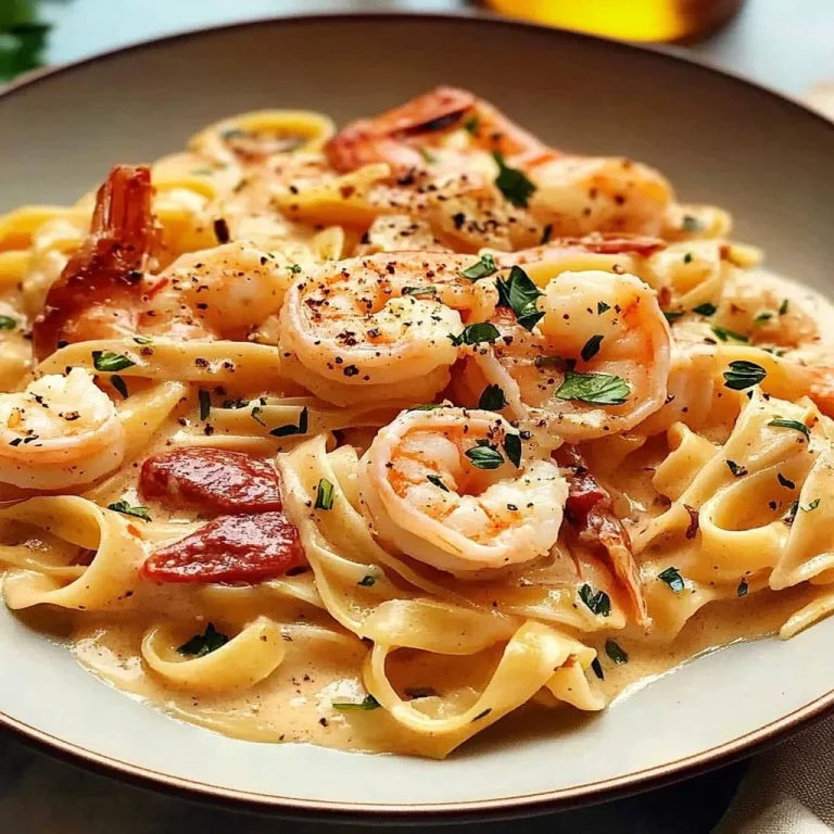 Creamy Tuscan shrimp linguine with spinach and garlic in a delicious sauce