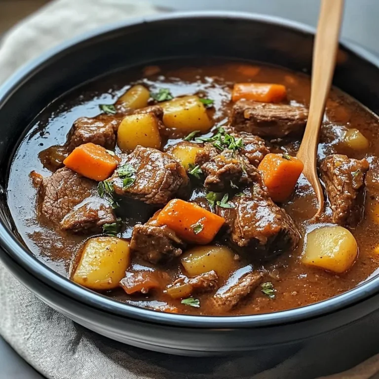 Delicious Crockpot Beef Stew simmering in a slow cooker filled with vegetables.