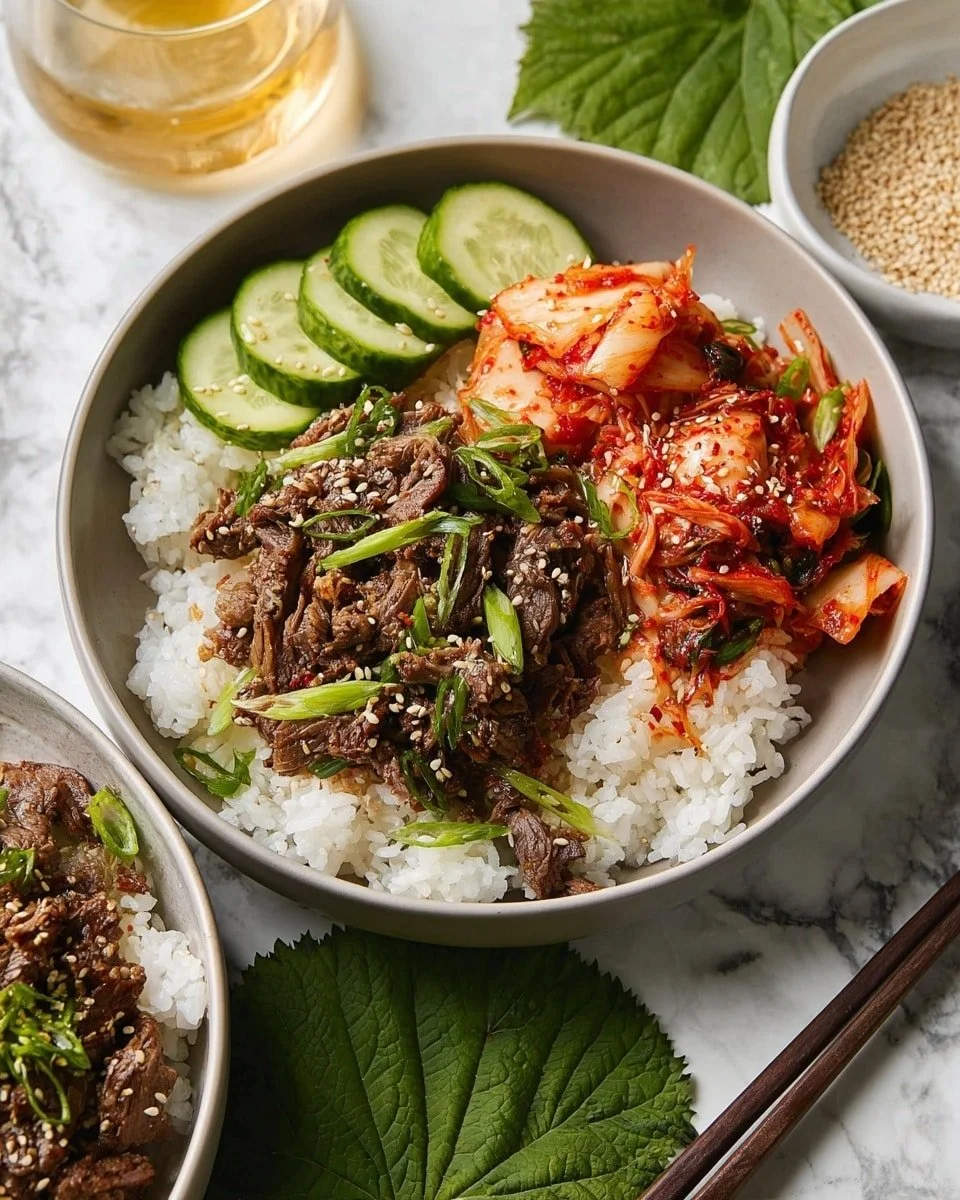 Crockpot Thai short ribs served with coconut rice in a bowl
