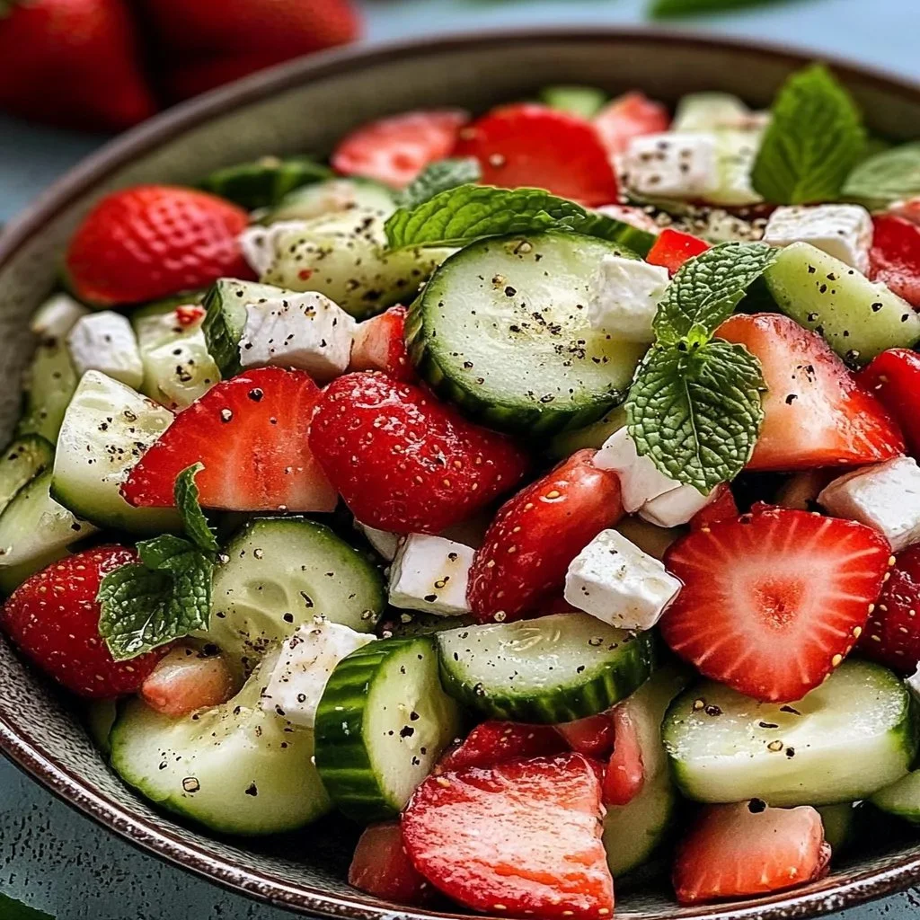 Fresh Cucumber Strawberry Salad served in a bowl with vibrant colors.