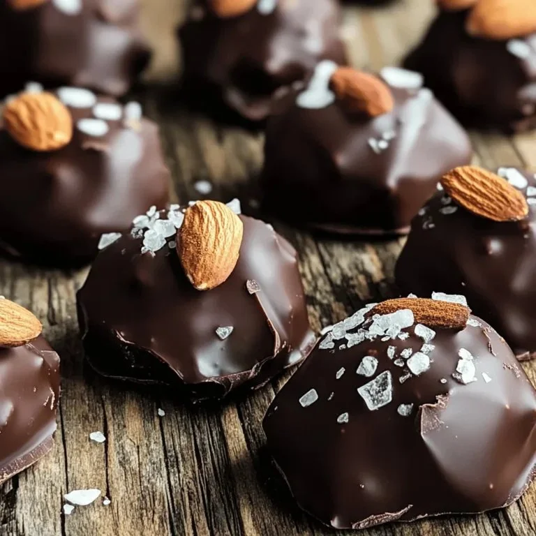 Delicious dark chocolate almond clusters arranged on a white plate