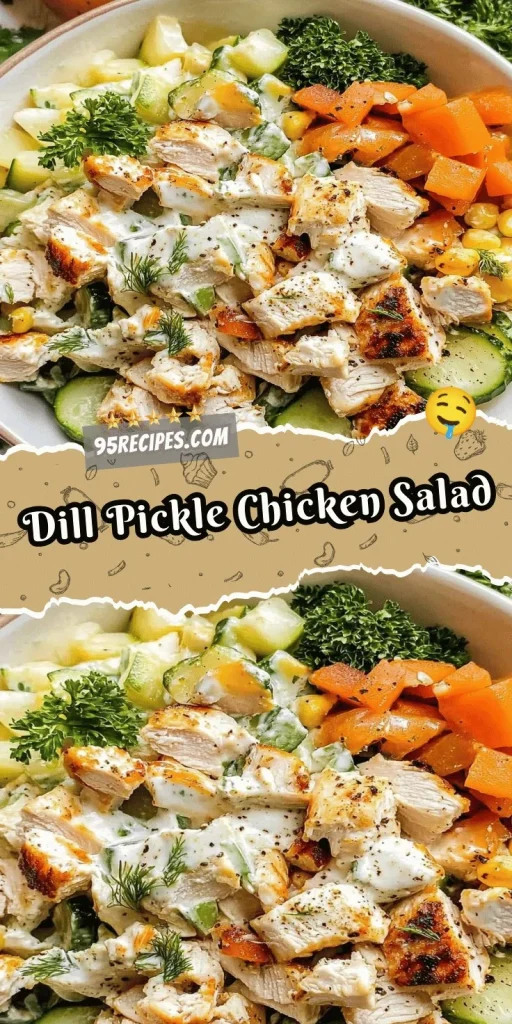 Bowl of Dill Pickle Chicken Salad with diced pickles and shredded chicken