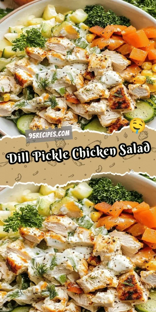 Delicious Dill Pickle Chicken Salad in a bowl garnished with herbs