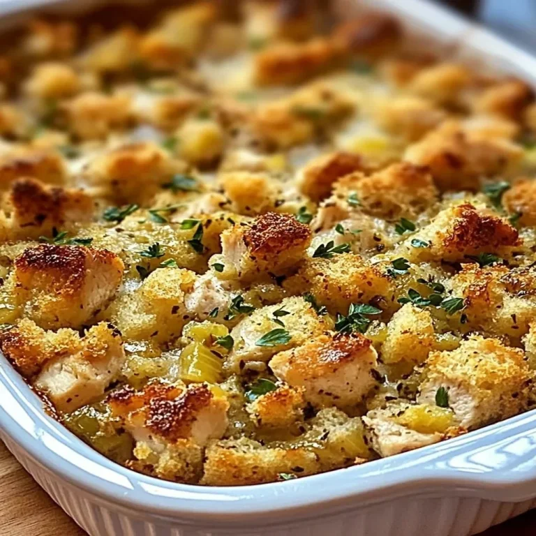 Delicious Chicken and Stuffing Casserole served in a baking dish