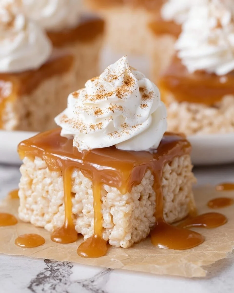 Delicious apple pie rice krispies treats stacked on a plate