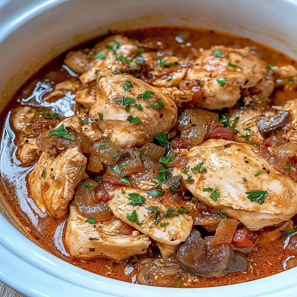 Easy chicken crockpot recipe with tender chicken and vibrant vegetables