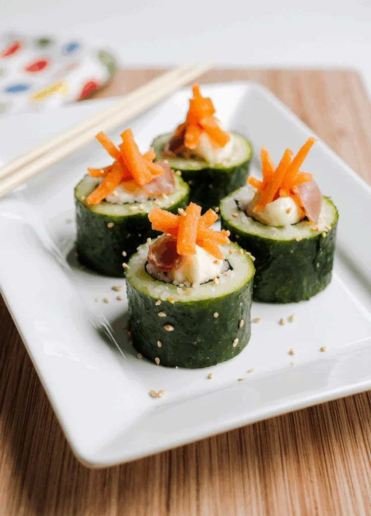 Healthy and fun cucumber sushi rolls made for kids, easy recipe