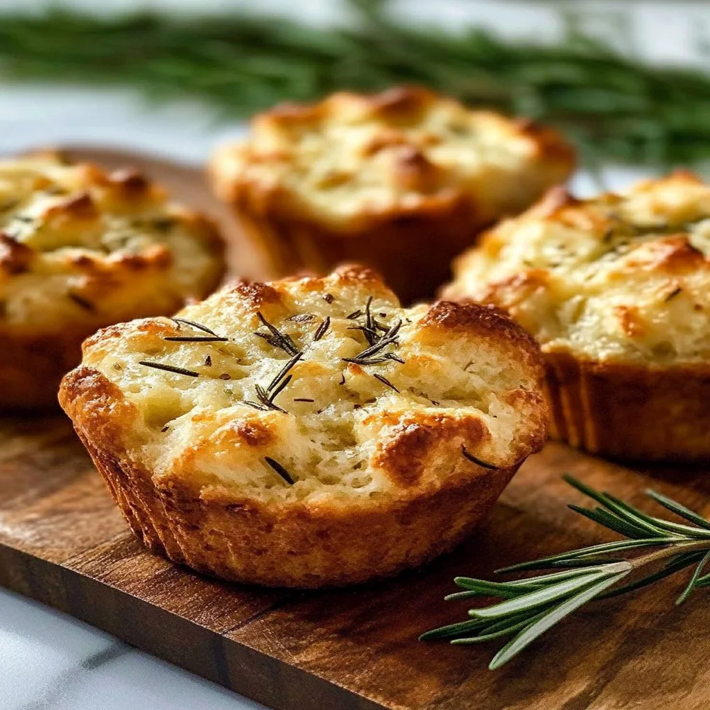 Easy garlic rosemary focaccia muffins fresh out of the oven