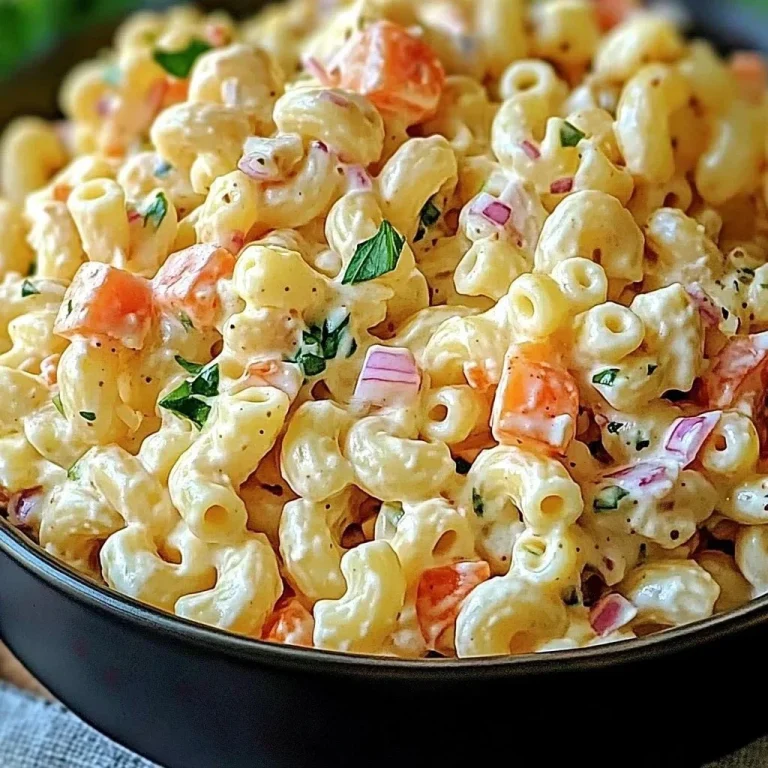 Bowl of easy macaroni salad with celery and bell peppers