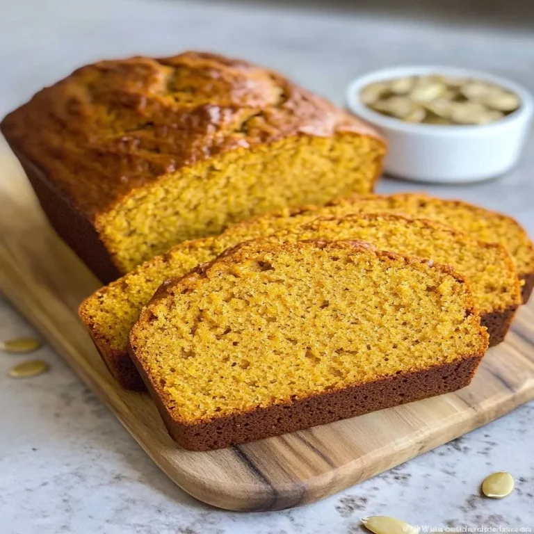 Freshly baked easy pumpkin bread with spices and autumn decorations