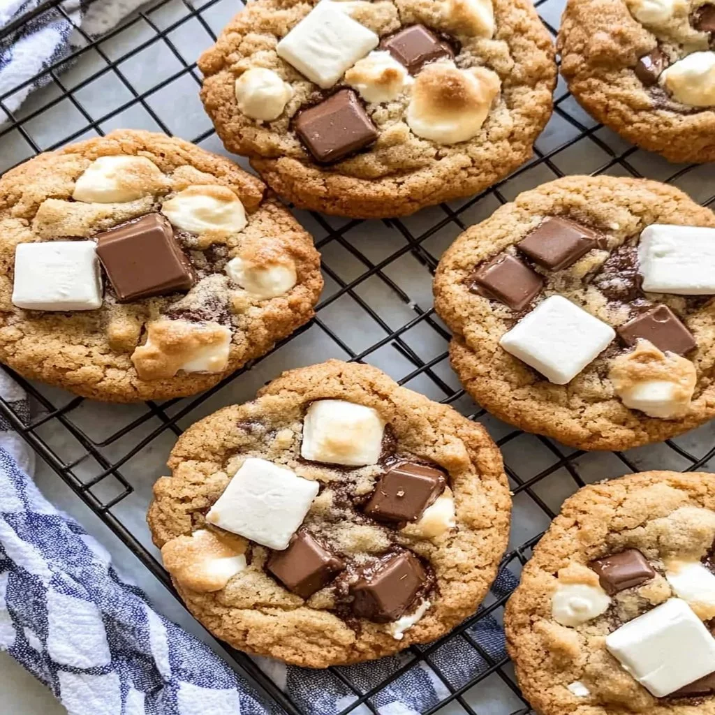 Delicious homemade S'mores Cookies with chocolate and marshmallows