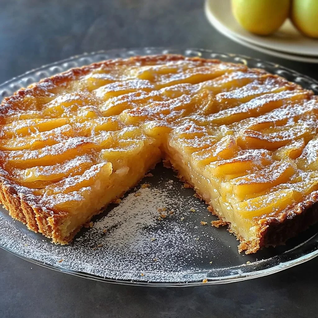 Delicious French nectarine cake decorated with fresh slices of fruit.