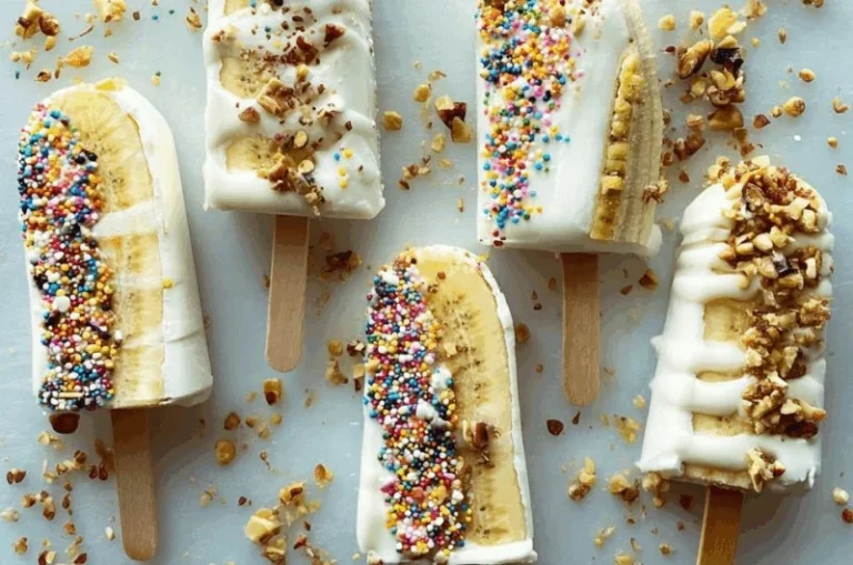 Delicious frozen banana yogurt pops on a colorful plate
