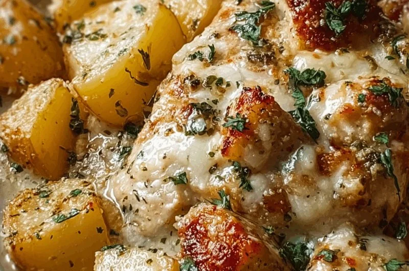 Garlic Parmesan Chicken with potatoes cooked in a crockpot