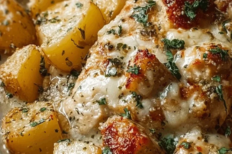Garlic Parmesan Crockpot Chicken with Potatoes cooked in a slow cooker