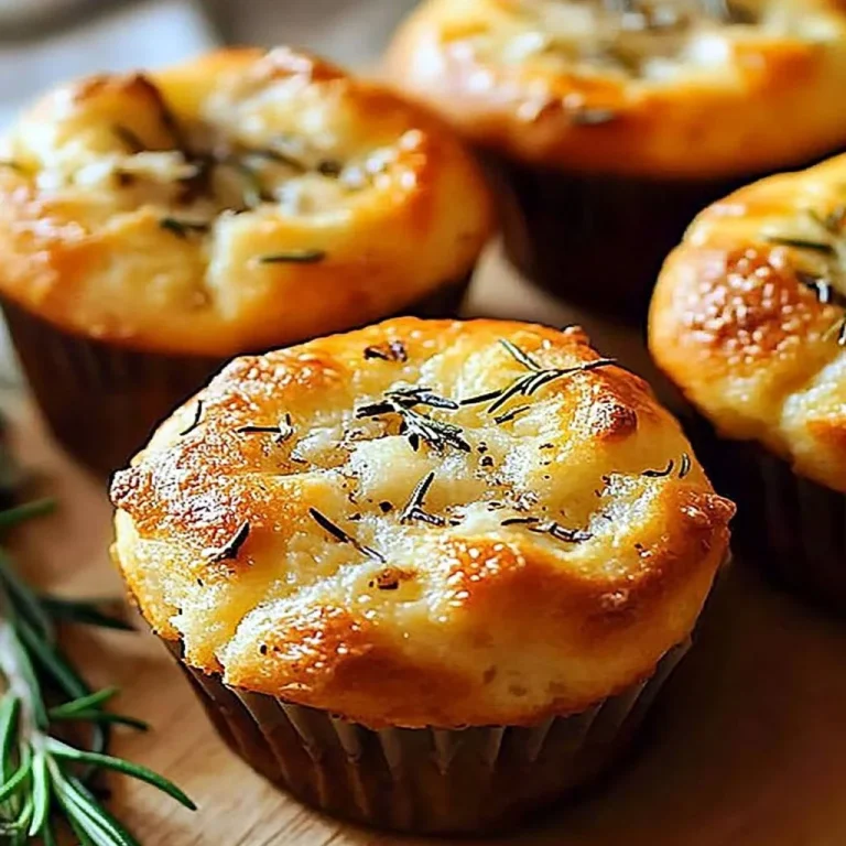 Golden crust garlic rosemary focaccia muffins served on a wooden board