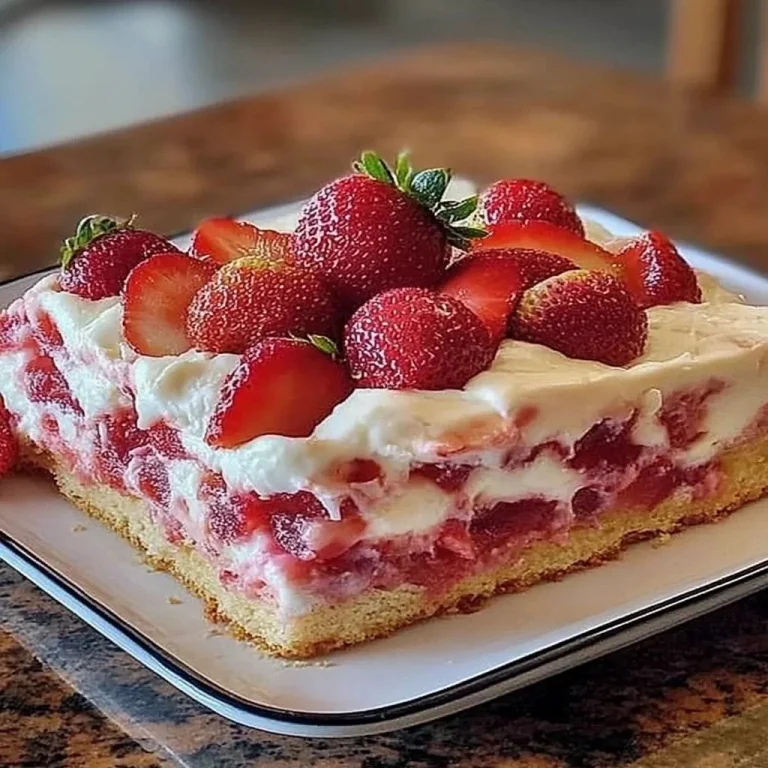 Gooey strawberry earthquake cake with a rich, delicious appearance
