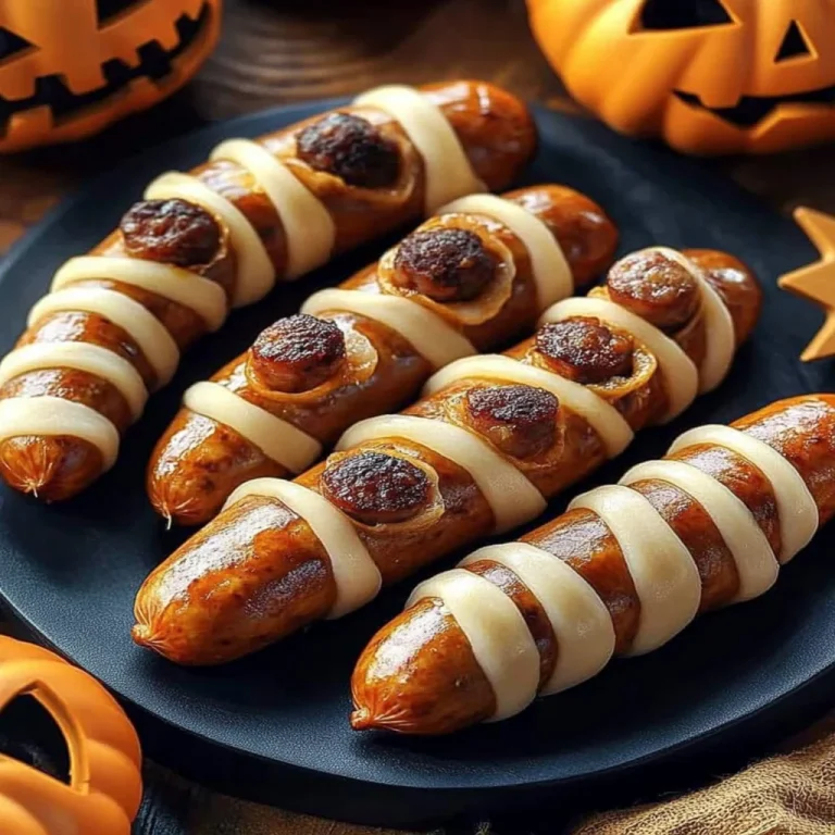 Halloween sausage mummies wrapped in pastry for a fun spooky snack