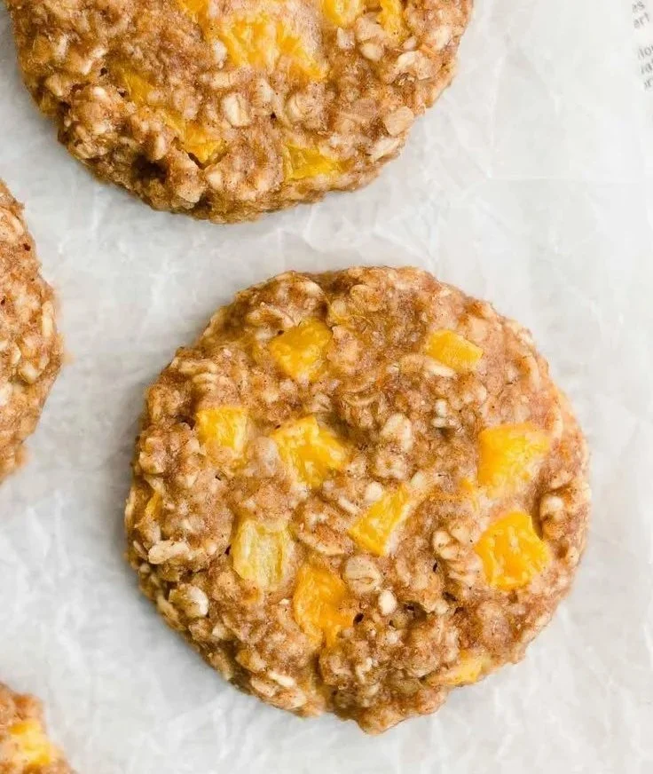 Healthy peach oatmeal breakfast cookies on a plate