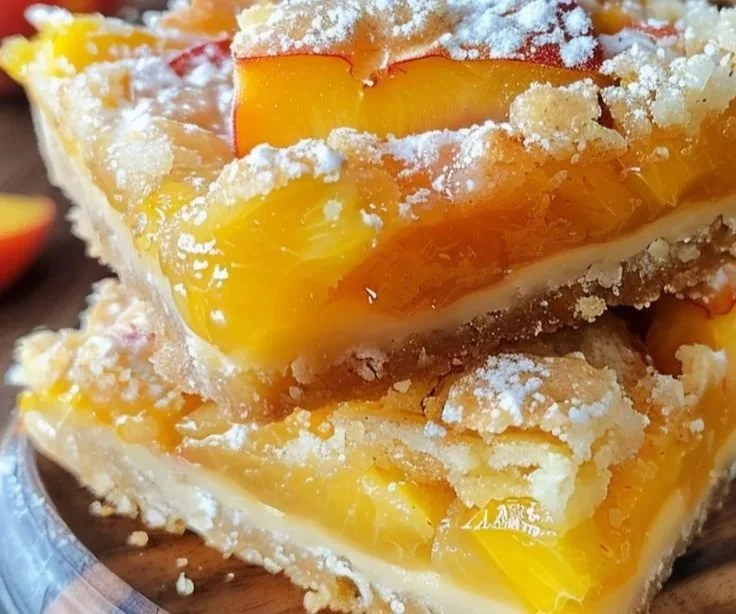 Delicious heavenly summer peach bars baked with fresh peaches