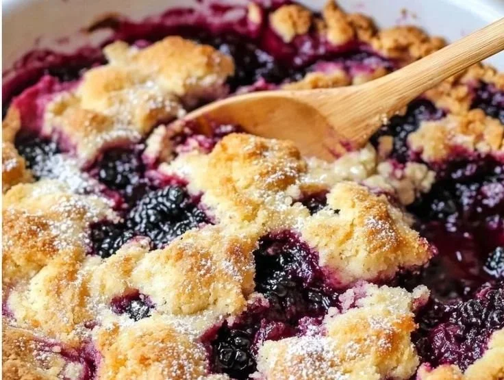 Delicious homemade blackberry cobbler with a golden crust and fresh blackberries