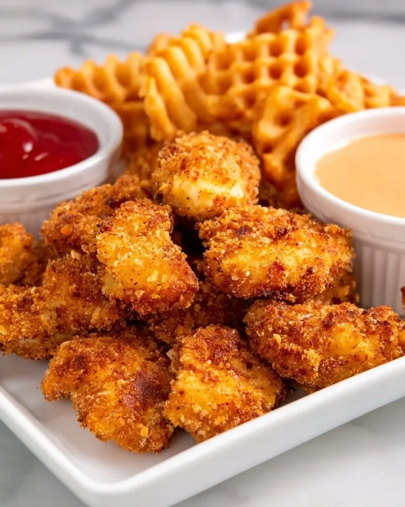 Homemade chicken nuggets with crispy panko coating on a plate