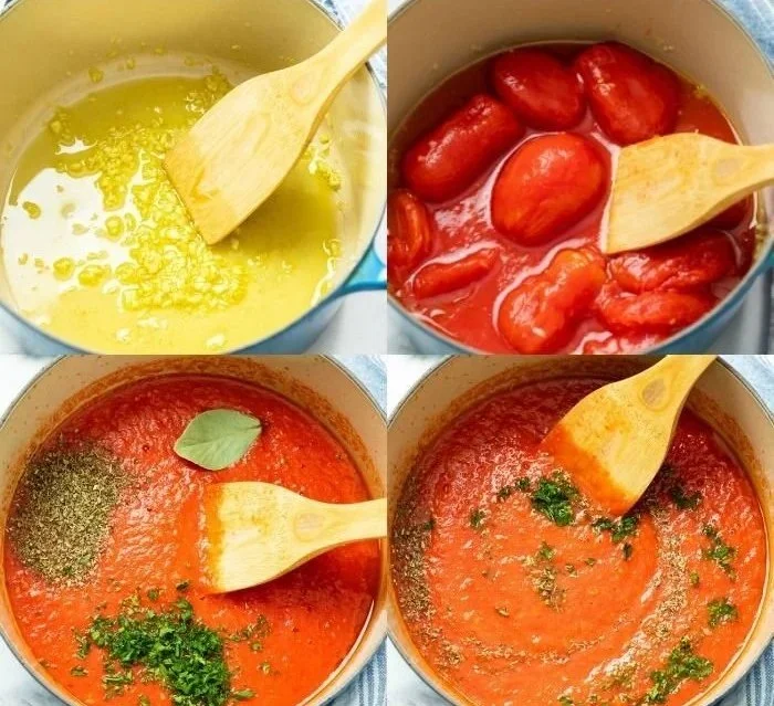 Fresh homemade marinara sauce made from tomatoes and herbs