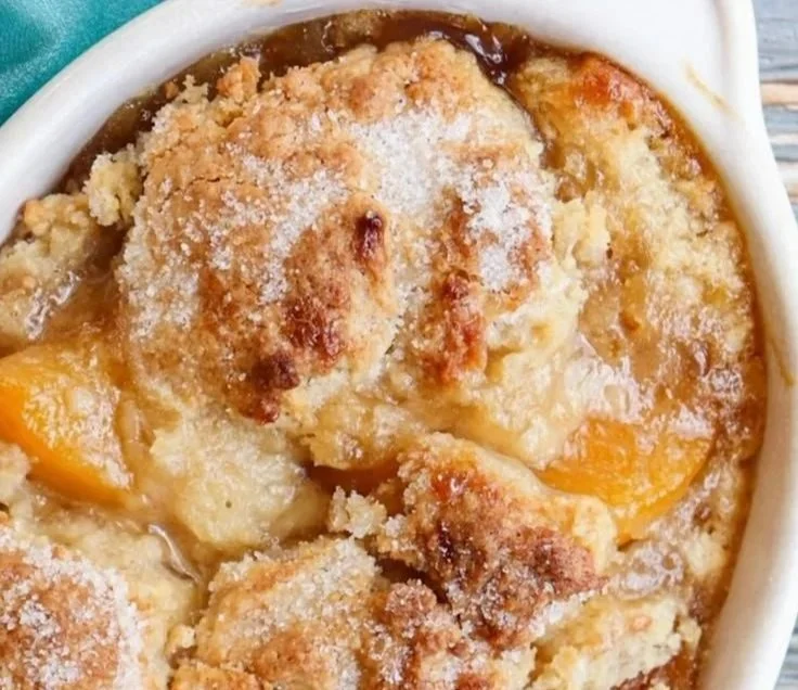 Delicious homemade peach cobbler fresh from the oven
