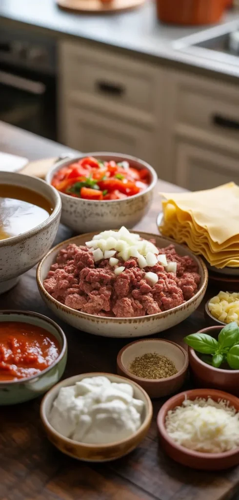 Bowl of Instant Pot lasagna soup topped with cheese and herbs