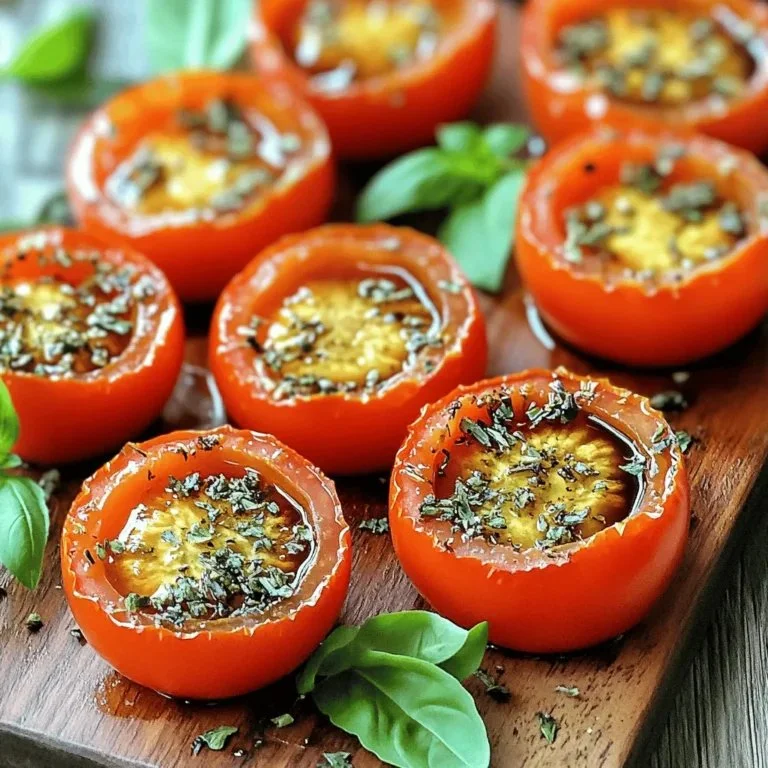 Delicious Italian herb roasted tomatoes garnished with fresh herbs