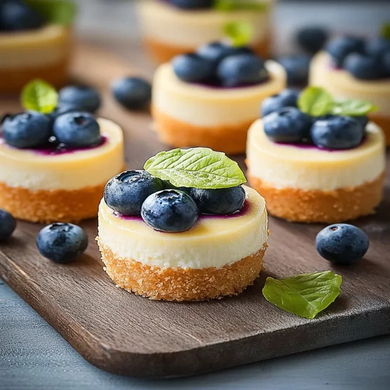 Mini lemon blueberry cheesecakes topped with fresh blueberries