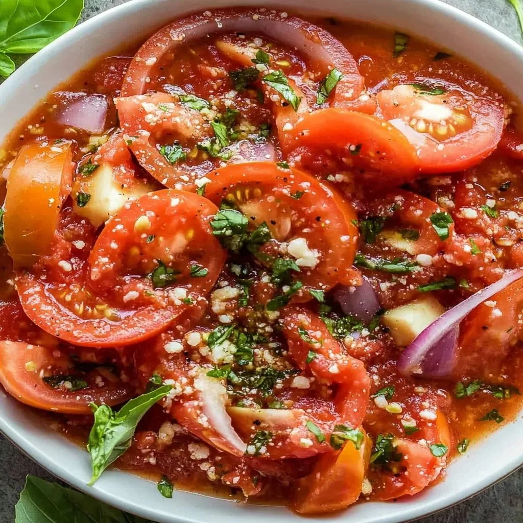 Fresh and colorful juicy tomato salsa made with ripe tomatoes and spices.