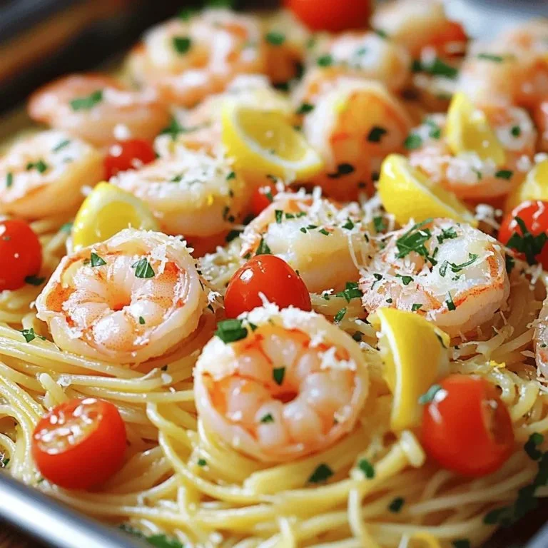 Delicious Lemon Garlic Shrimp Pasta served in a bowl