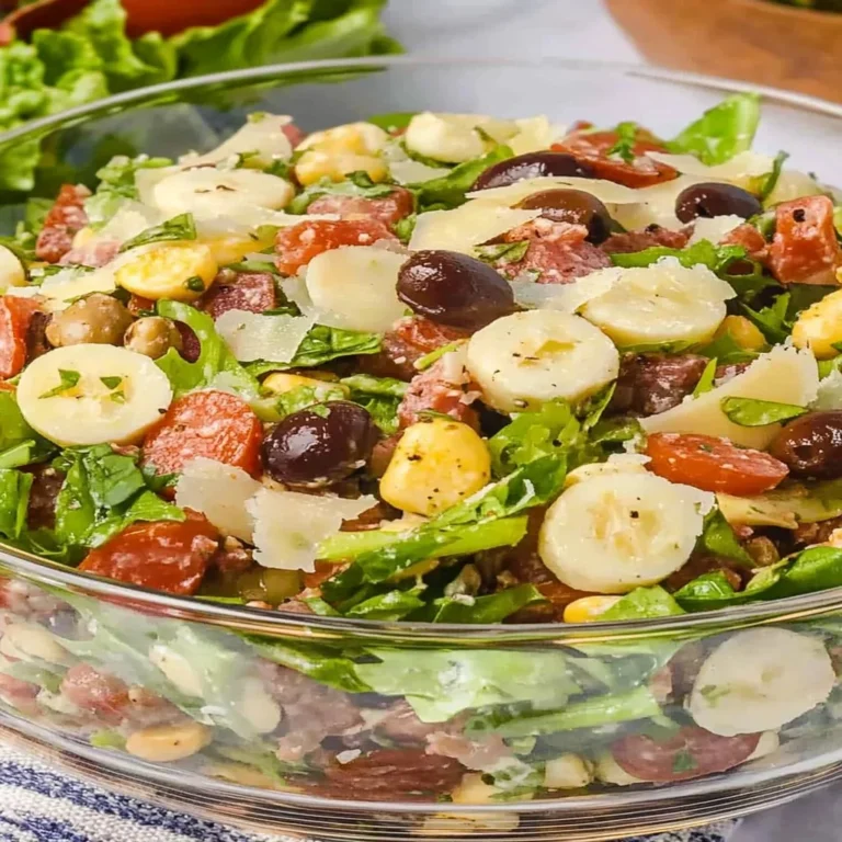 Low Carb Italian Grinder Salad with fresh vegetables and savory dressing.