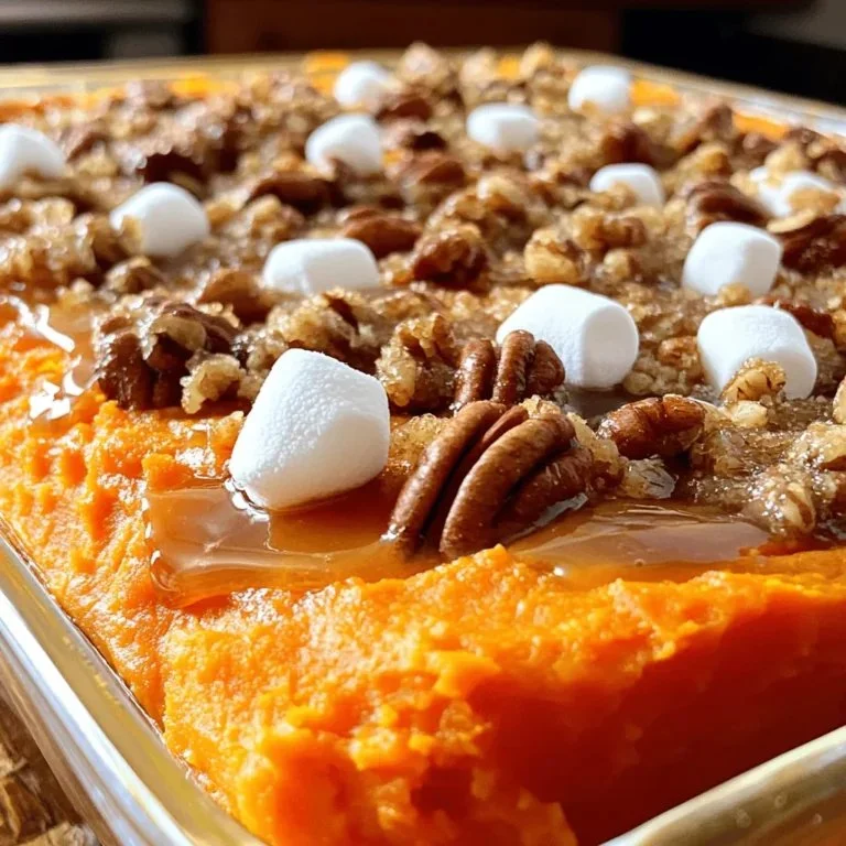 Maple Pecan Sweet Potato Casserole topped with pecans