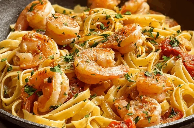 Delicious Marry Me Shrimp Pasta served with garlic sauce and fresh herbs
