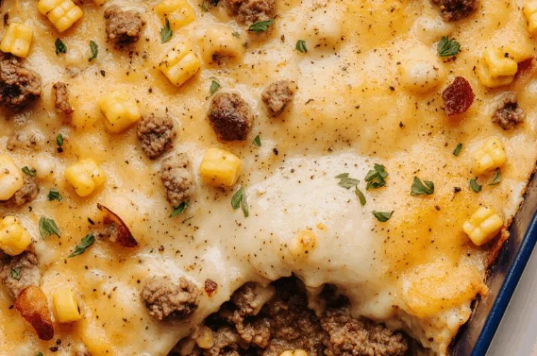 Delicious Meat and Potato Casserole baked to perfection
