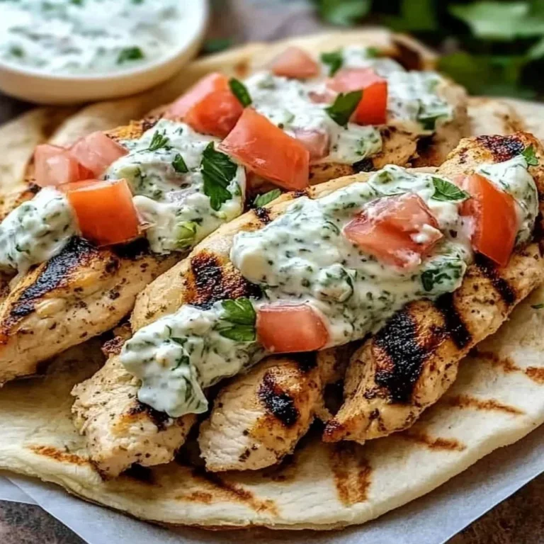 Mediterranean chicken gyros served with creamy feta tzatziki sauce on a plate