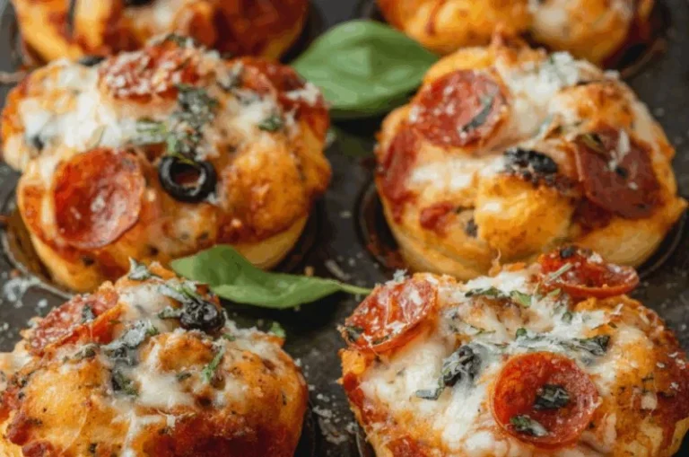 Mini biscuit pizza muffins baked to perfection with toppings.