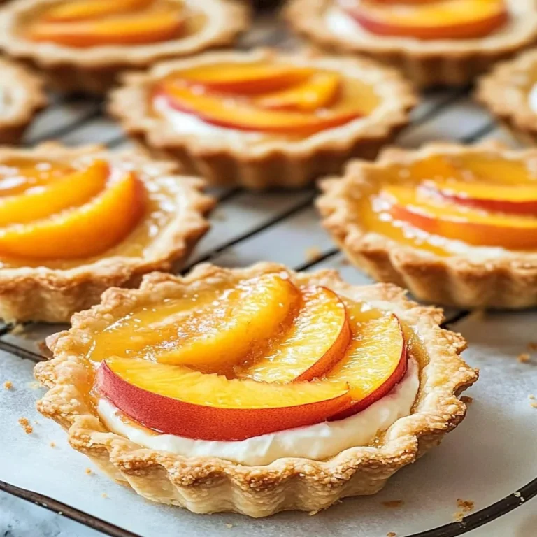 Mini peach and cream cheese tarts topped with fresh peach slices.