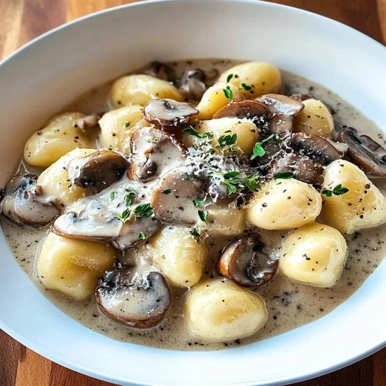 Creamy mushroom gnocchi topped with Parmesan cream sauce
