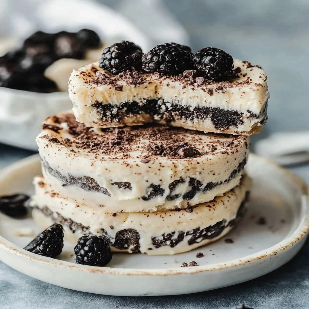 Delicious no-bake creamy dessert in a glass topped with berries