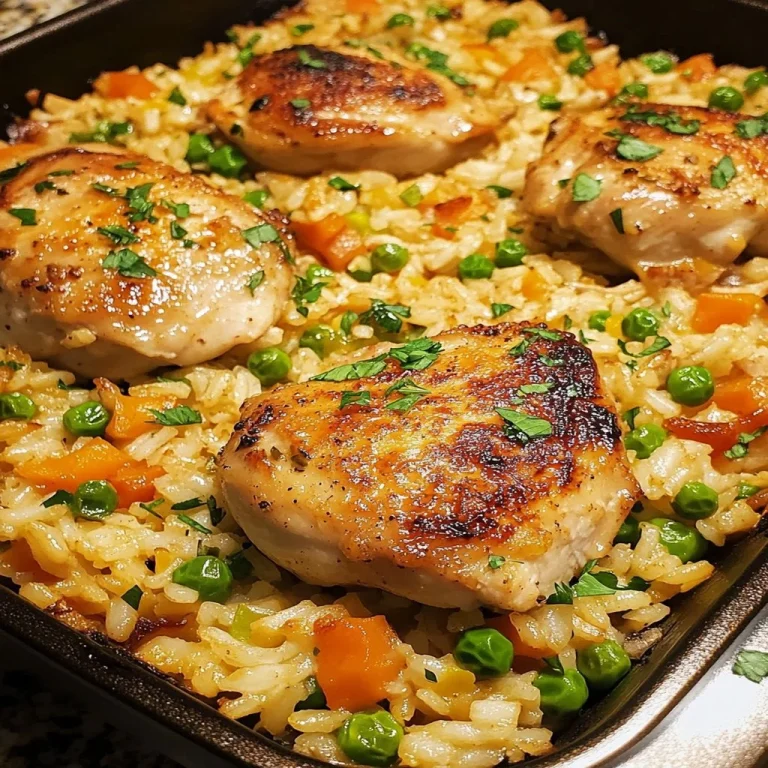 One-Pan Chicken and Rice Bake garnished with herbs