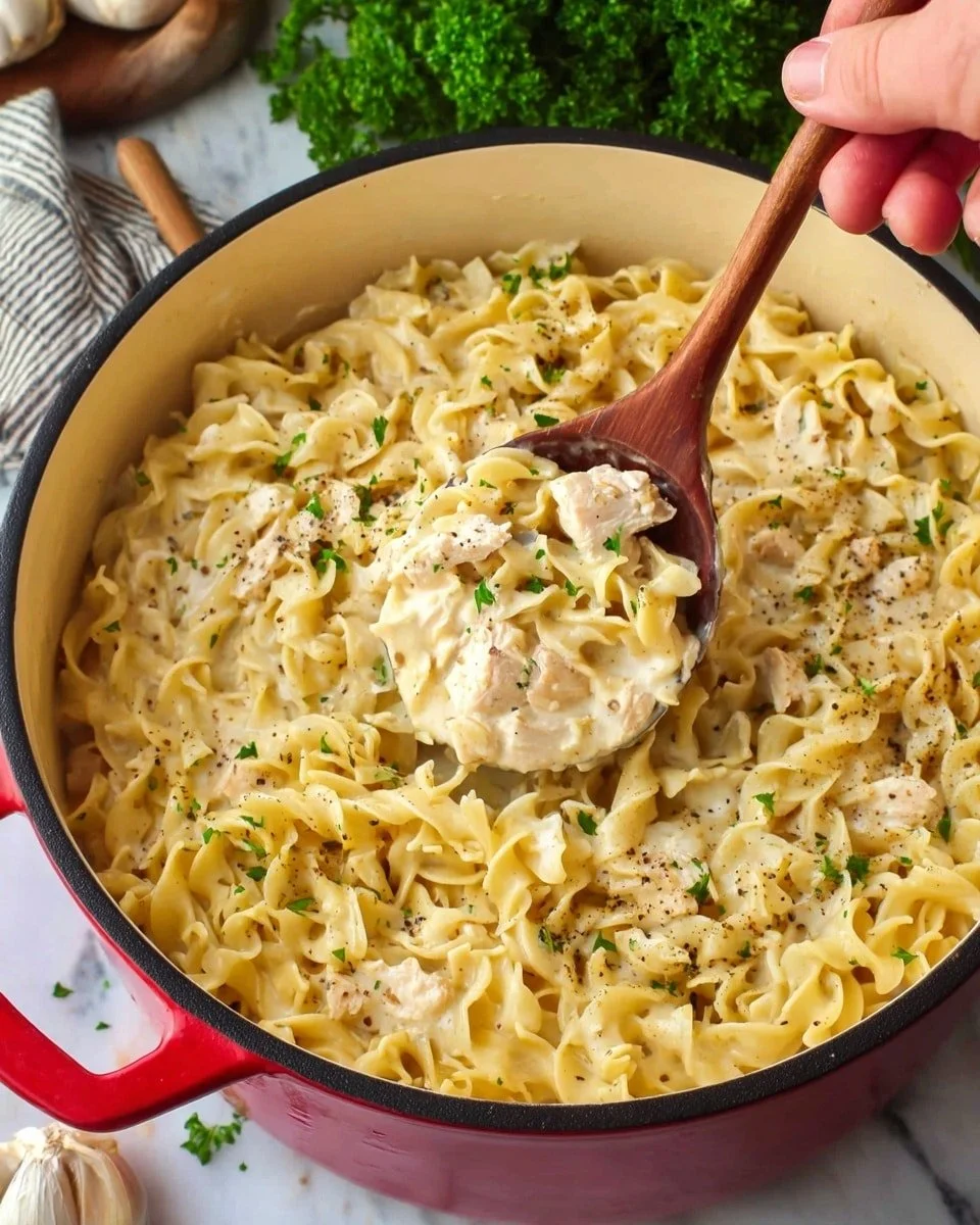 One Pot Chicken and Noodles Skillet Recipe for easy weeknight dinner.