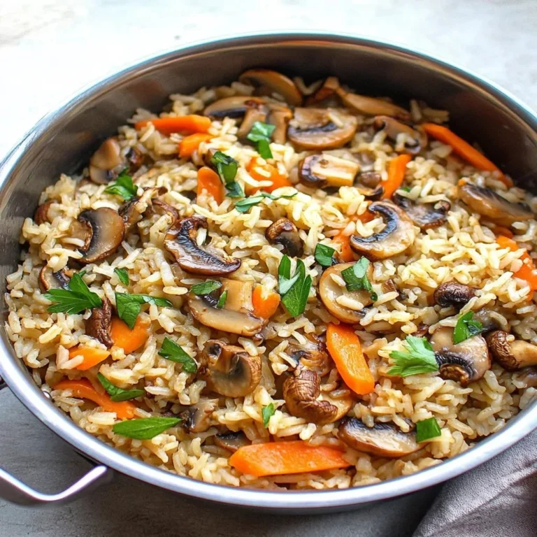Bowl of One-Pot Soy Sauce Mushroom Rice garnished with fresh herbs