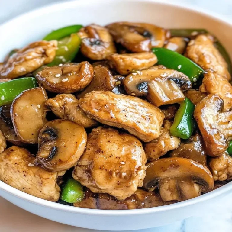 Delicious Panda Express Mushroom Chicken copycat recipe served with rice and veggies